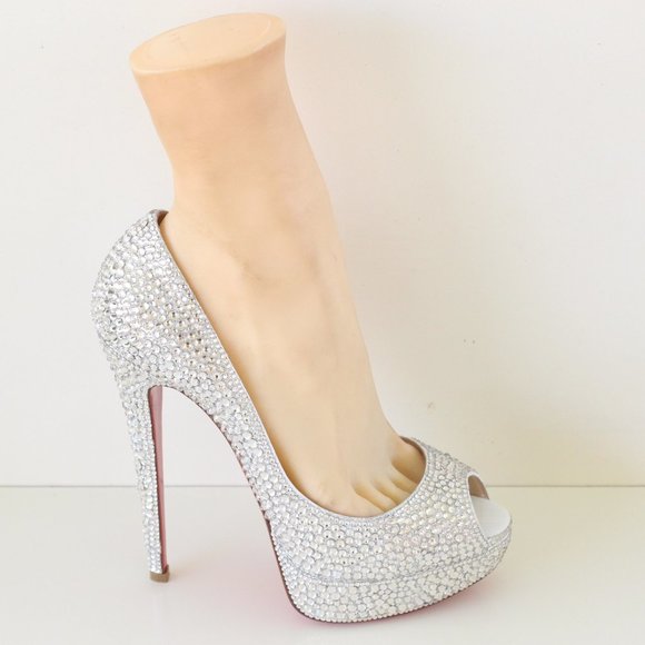 Christian Louboutin Shoes - Christian Louboutin White Lady Peep Swarovski Crystal Custom Pumps